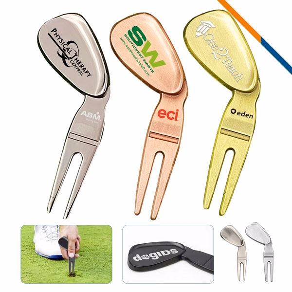 Custom Ergonomic Zinc Alloy Golf Divot Tool with Large Imprint Area — Laser Ready