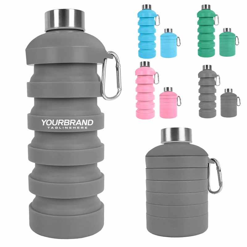 In Stock 1000ML Silicone Foldable Collapsible Water Bottle