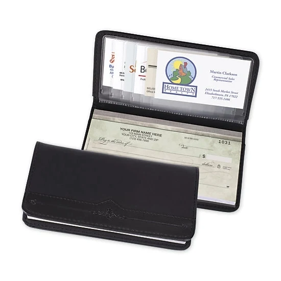 Checkbook Cover, Personal-Size Pyramid Black Leather 1
