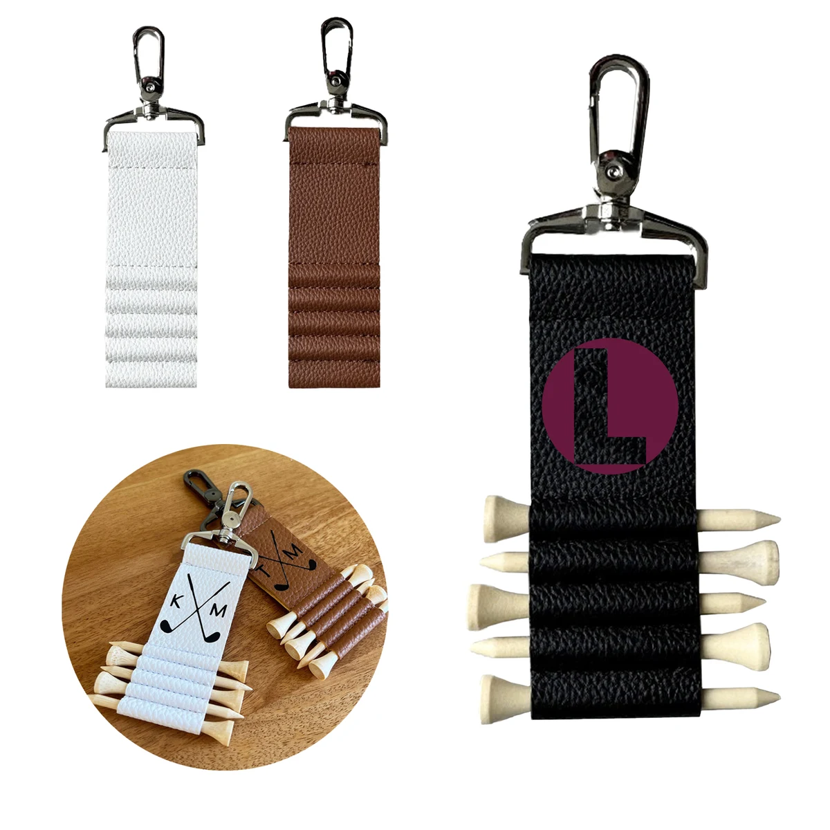 PU Leather Golf Tee Holder with Clip 1