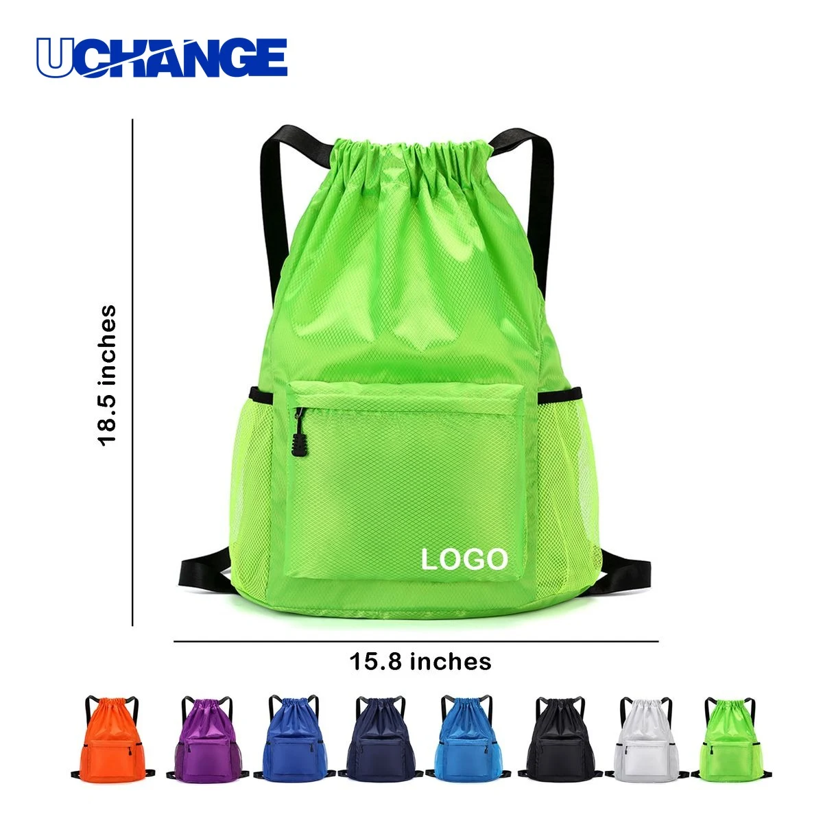 Lightweight Mesh Sports Drawstring Bag with Front Pouch 1