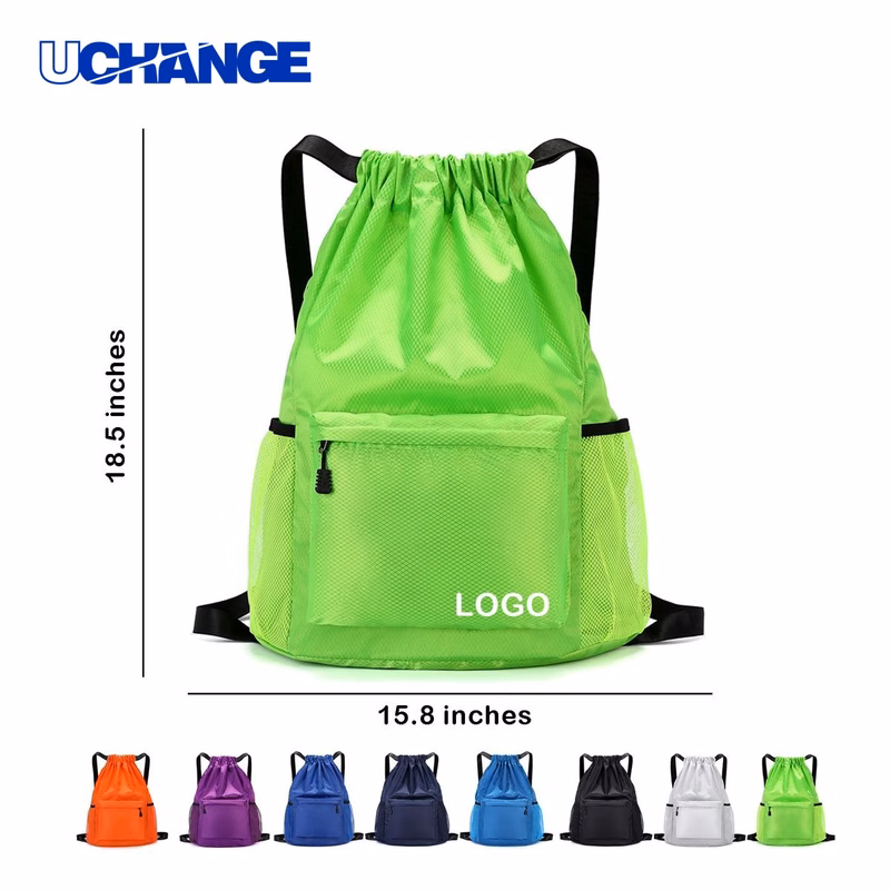Lightweight Mesh Sports Drawstring Bag with Front Pouch