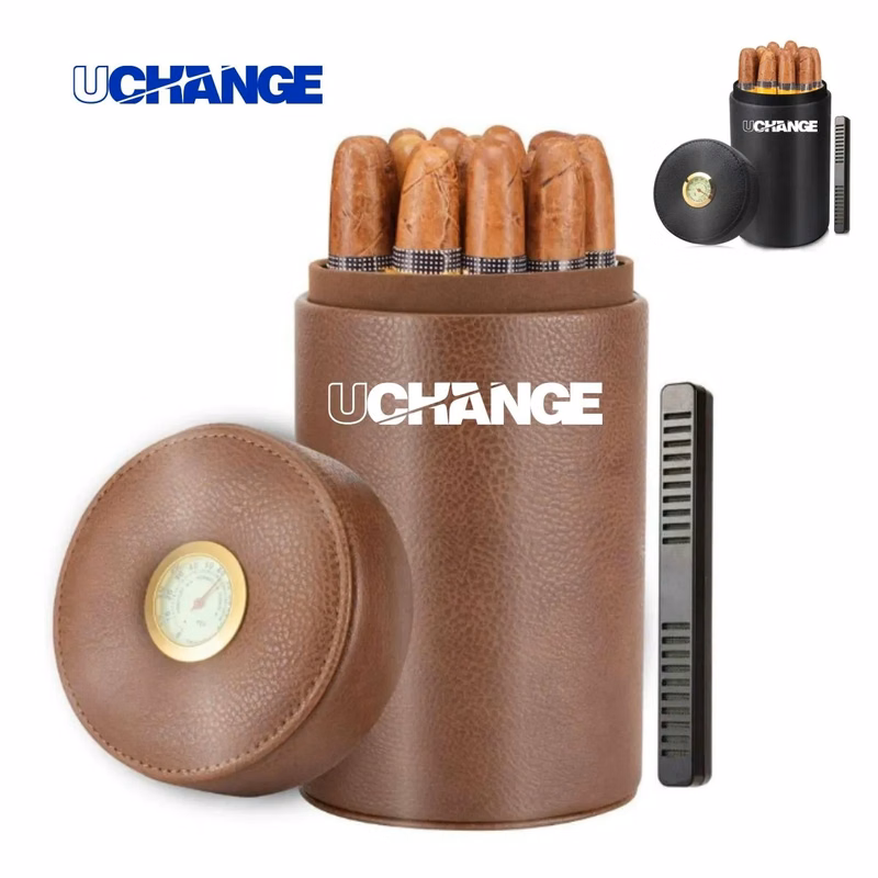 Leather Travel Cigar Humidor With Hygrometer