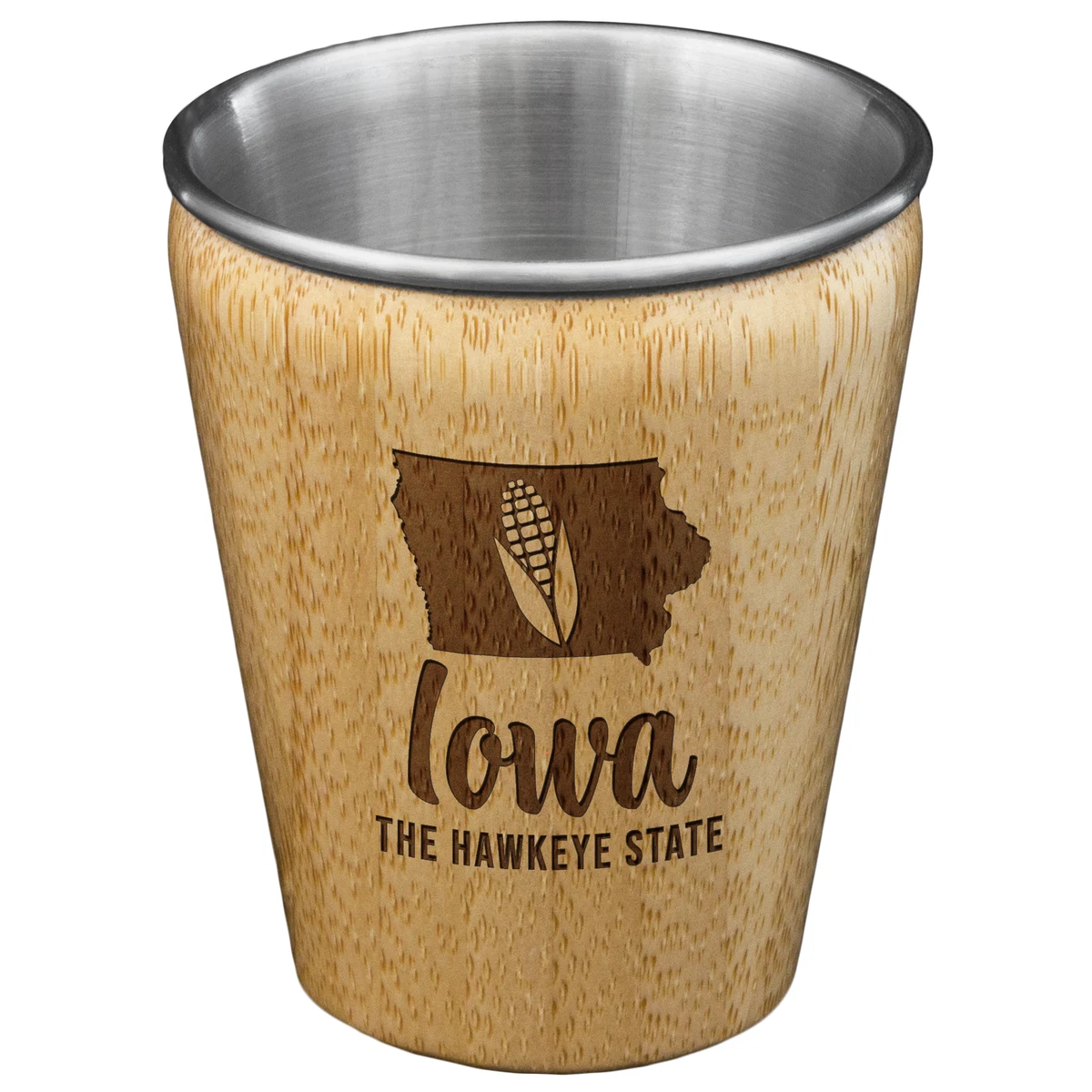 Iowa State Bamboo and Stainless Steel Shot Glass 1