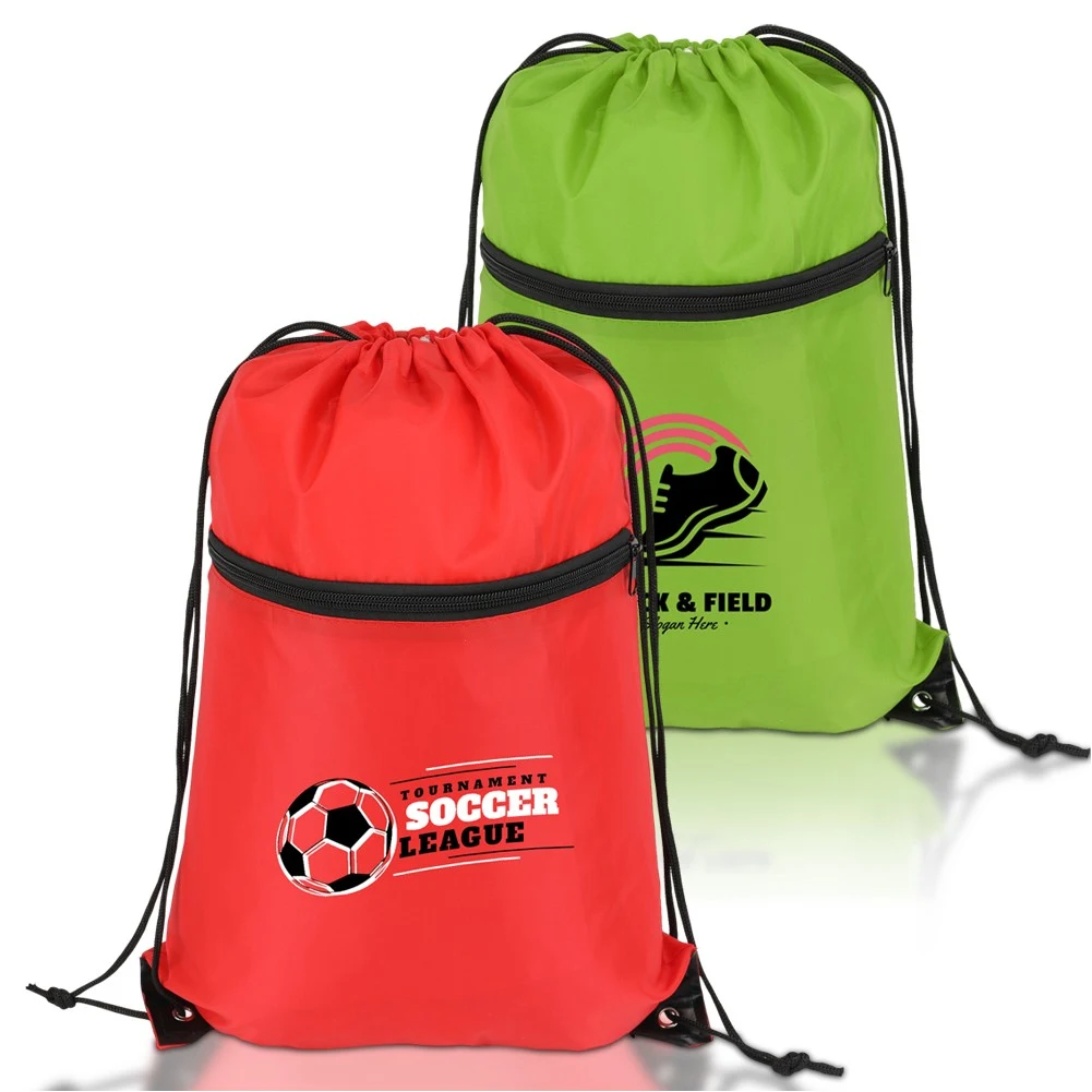 Sports Drawstring Backpack With Zipper Pocket 1