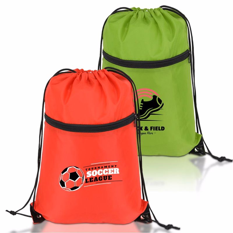 Sports Drawstring Backpack With Zipper Pocket