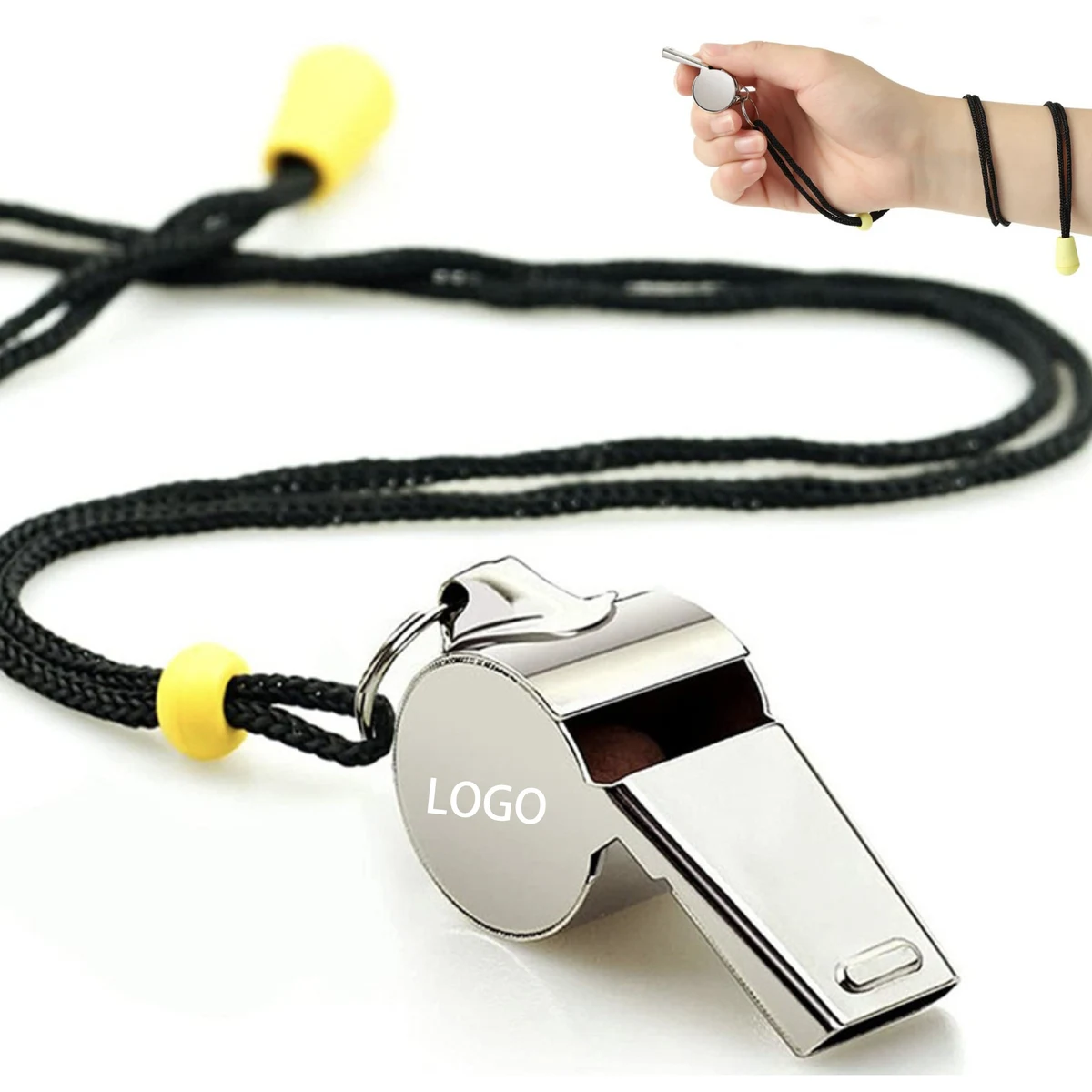 Stainless Steel Whistle With Lanyard 1