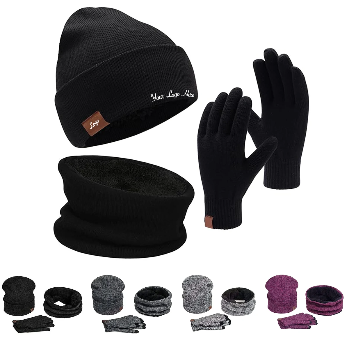 Winter Beanie Hat Touchscreen Gloves Scarf Gifts Set 1