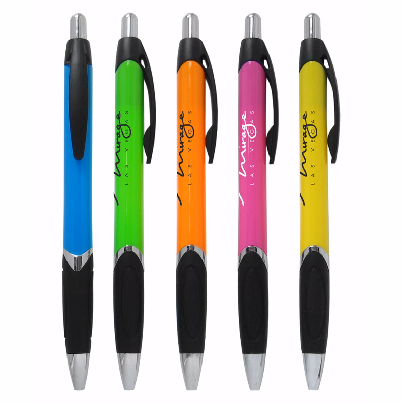 Union Printed "Vegas" Tropical Barrel Clicker Pen w/ Black Rubber Grip