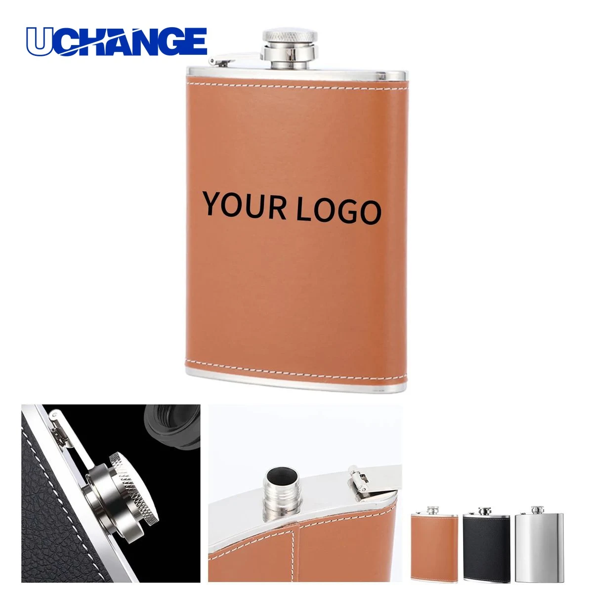 8oz Whiskey Flask Bottle with Screw Cap, custom water bottle with logo imprint 1