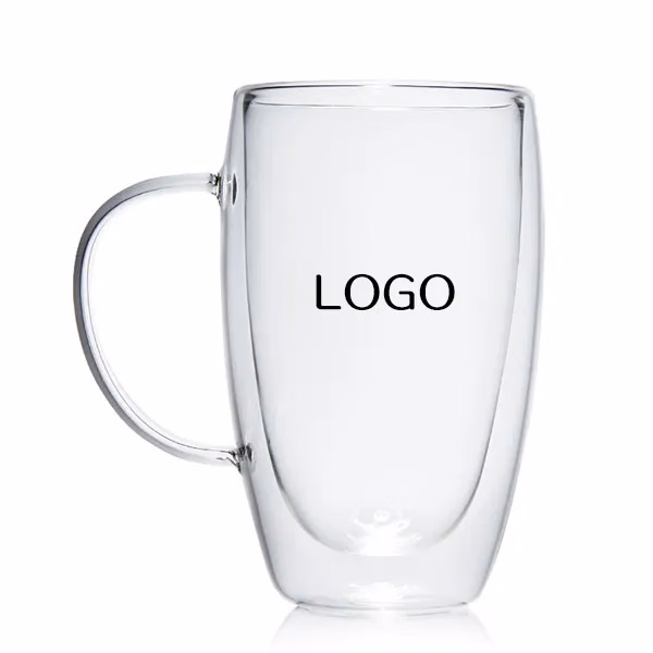 Double Walled Coffee Glass with Handle 15 oz Capacity