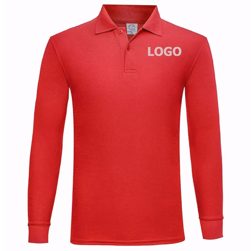 Custom Men's Long Sleeve Polo Shirts Regular-Fit Cotton