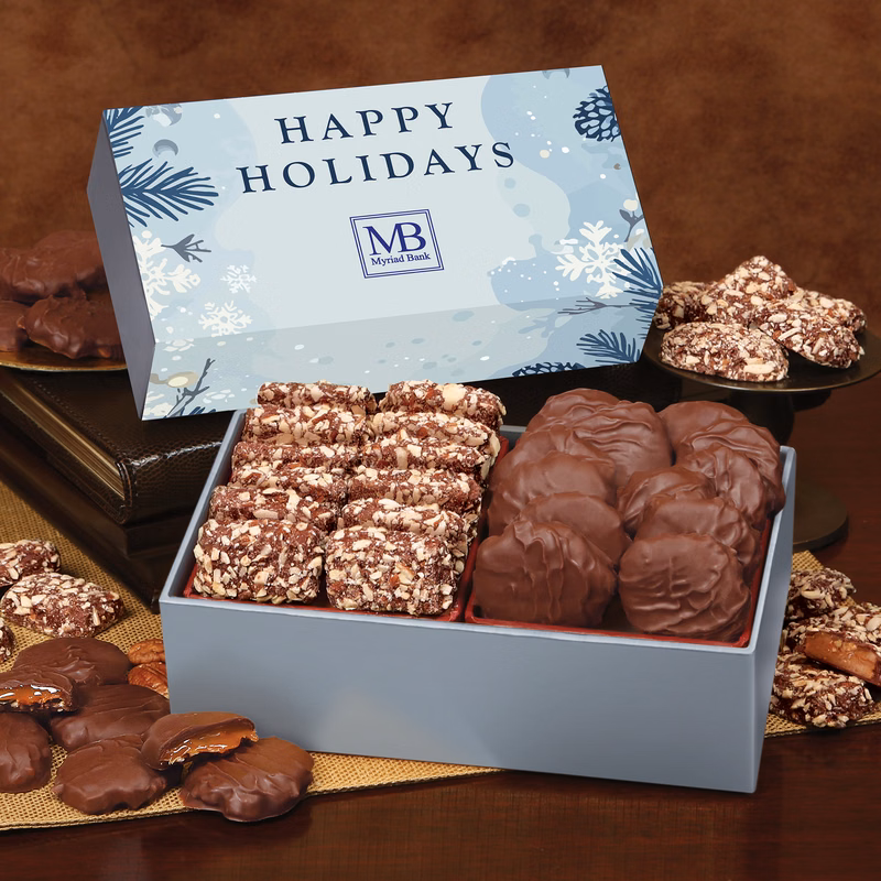Toffee & Pecan Clusters in Gift Box with Happy Holidays Sleeve