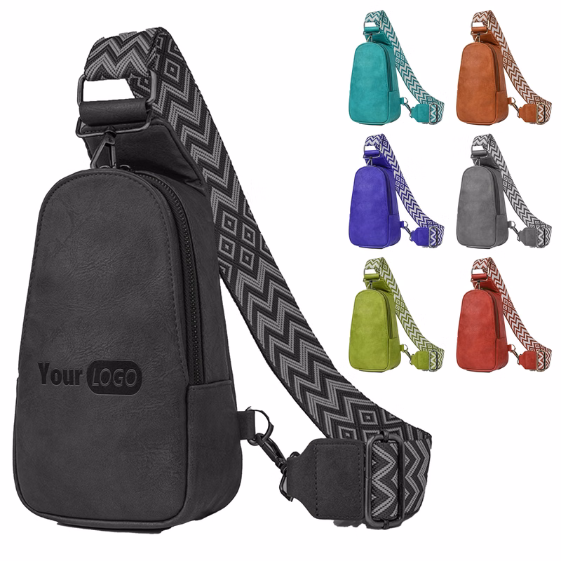 Pu Stylish Crossbody Sling Bag With Patterned Strap