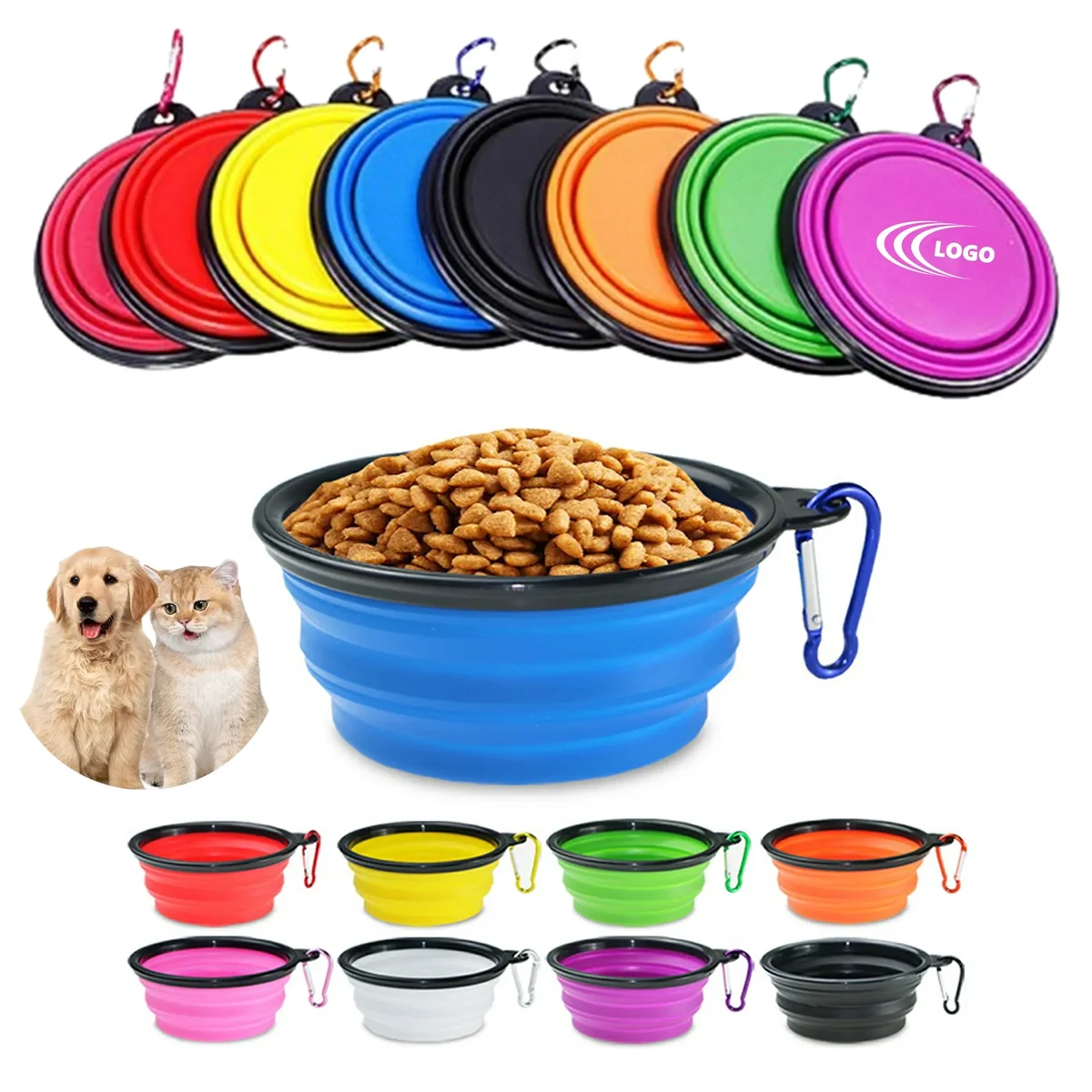 Collapsible Pet Dog Bowls with Carabiner 1