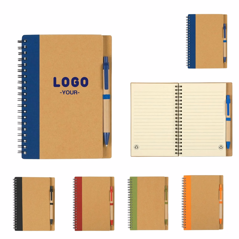 5"" x 7"" Soft Cover Kraft Spiral Notebook With Pen