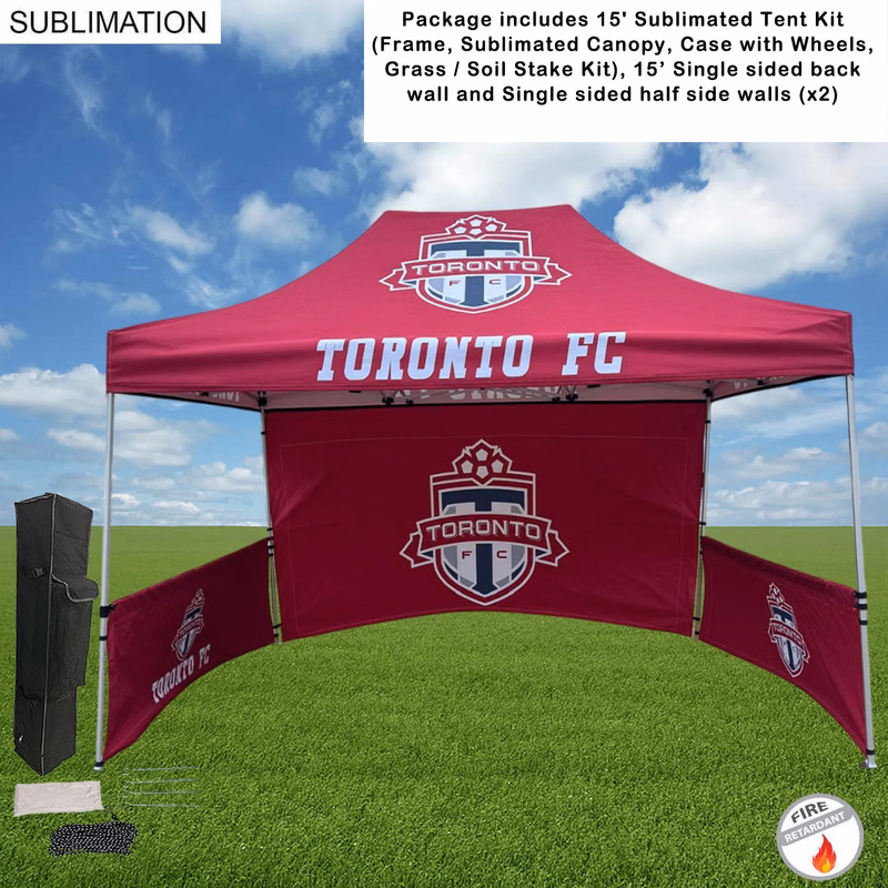 Full Tent Package, 15' Sublimated Tent kit, 15' backwall and 2 Single sided half sidewalls