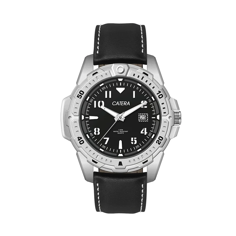 WC5910 45MM METAL MATTE SILVER CASE, 3 HAND, DTE DISPLAY, BLACK DIAL, LEATHER STRAP, FLAT MINERAL CRYSTAL, 1