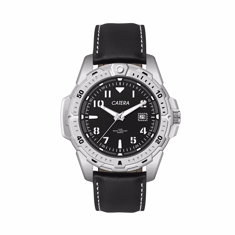 WC5910 45MM METAL MATTE SILVER CASE, 3 HAND, DTE DISPLAY, BLACK DIAL, LEATHER STRAP, FLAT MINERAL CRYSTAL,