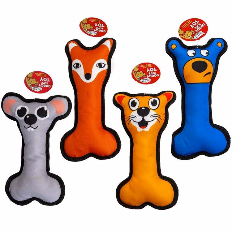 Dog Canvas Chew Toys - Dog Faces Rope Edged