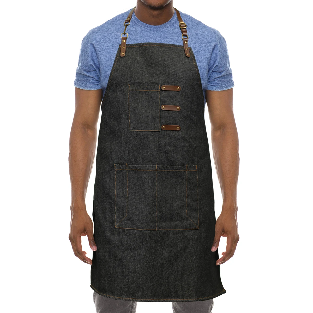 NEW Artisan Style Bib Apron - Denim with Vegan Leather 1