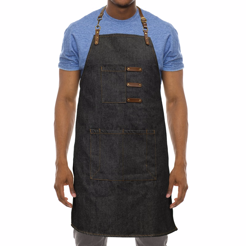 NEW Artisan Style Bib Apron - Denim with Vegan Leather