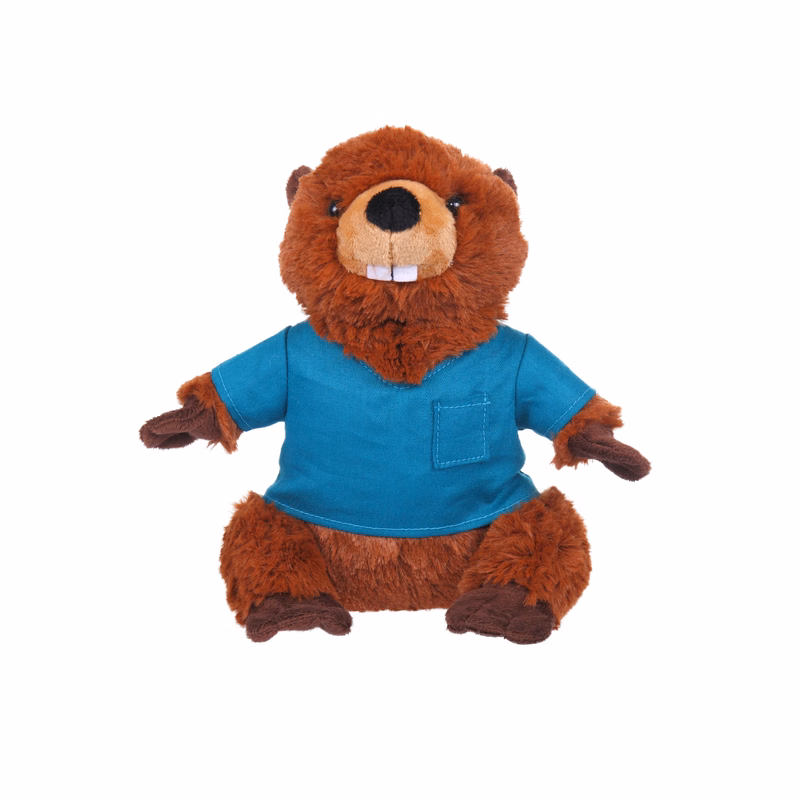Soft Plush Sitting Beaver wearing a Scrub Shirt