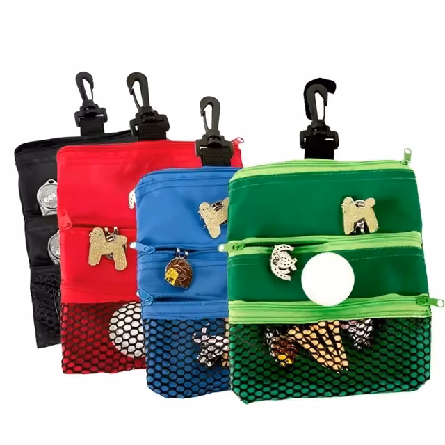 Small Golf Tee Ball Holder Pouch Bag With Clip