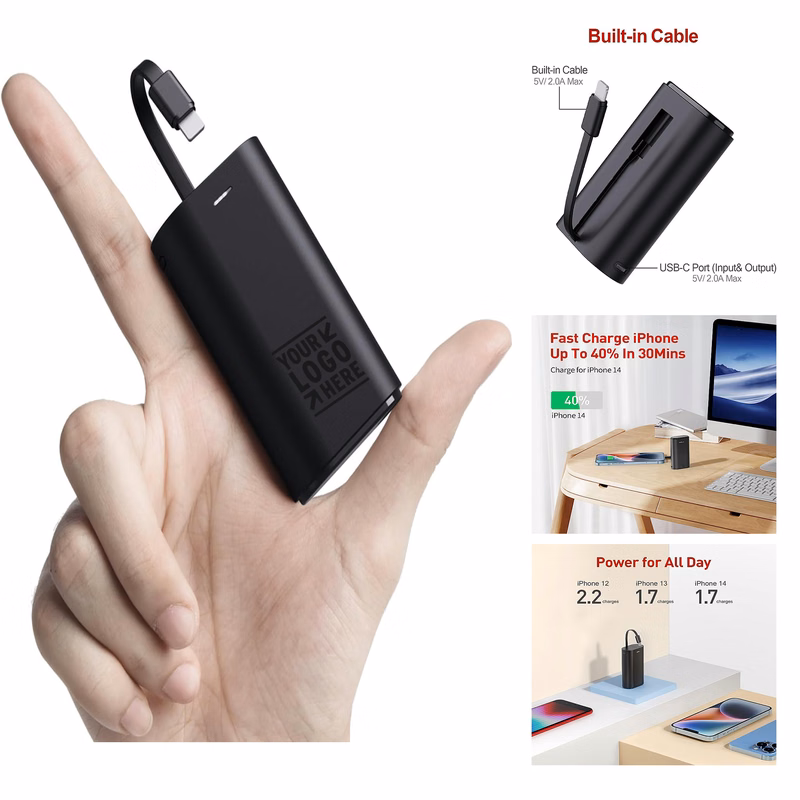 9000mAh Portable Small External Battery Pack Built-in Cable Ultra-Compact Phone Charger Power Bank