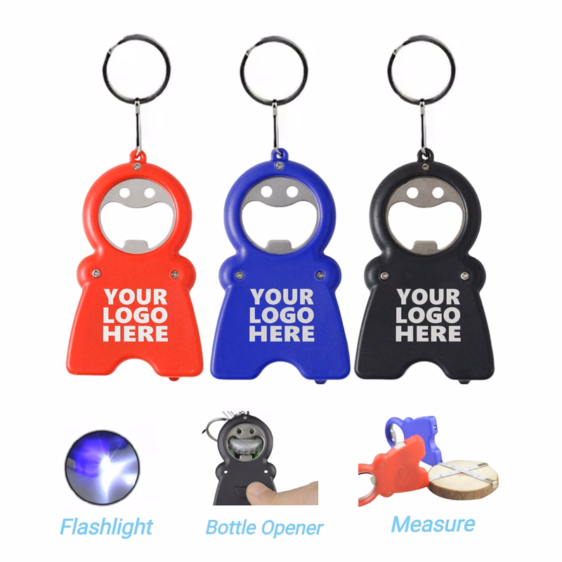 Smiling Keychain Bottle Opener With Led Light And Tape Measure