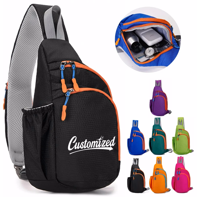 Nylon Sling Crossbody Bag With Side Pocket And Zippers