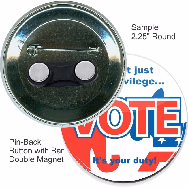 Pin-back with Bar Double Magnet 2 1/4 Inch Round Button