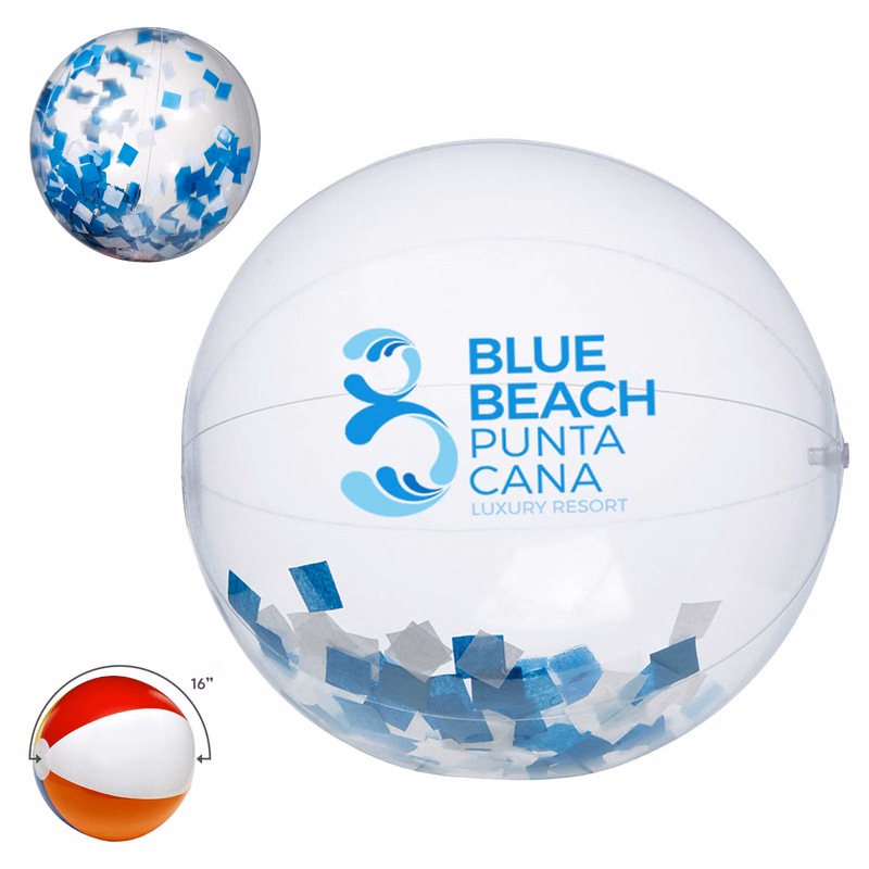16" Blue and White Confetti Filled Round Clear Beach Ball