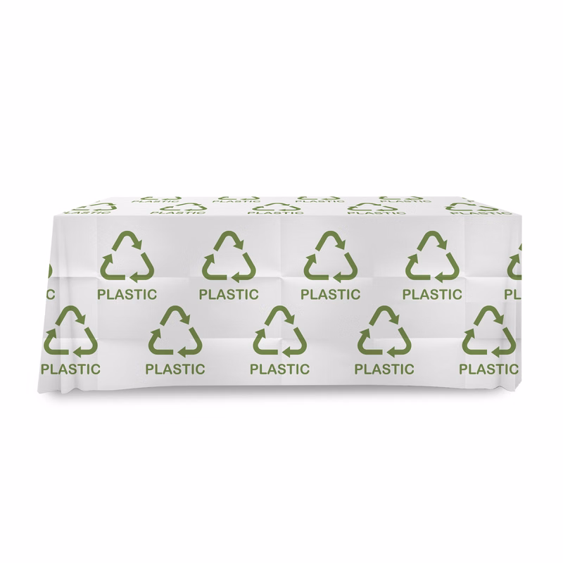 4' Flat, 3 Sided w/ 5" Back White Recyclable Plastic Step & Repeat 1 Color Table Cover