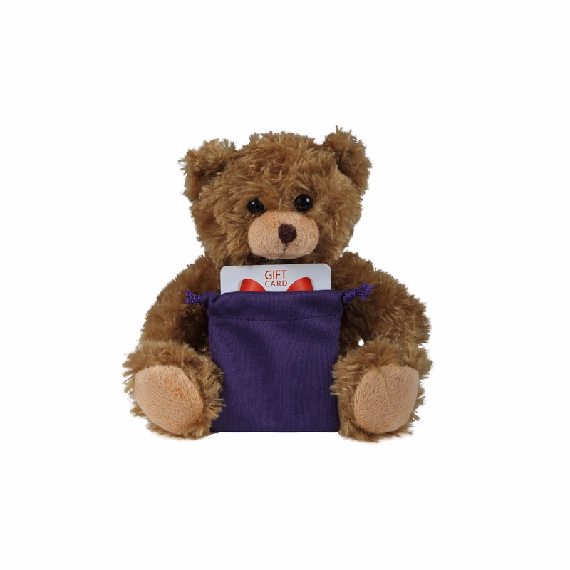 soft plush Mocha Curly Sitting Bear  with gift card sack