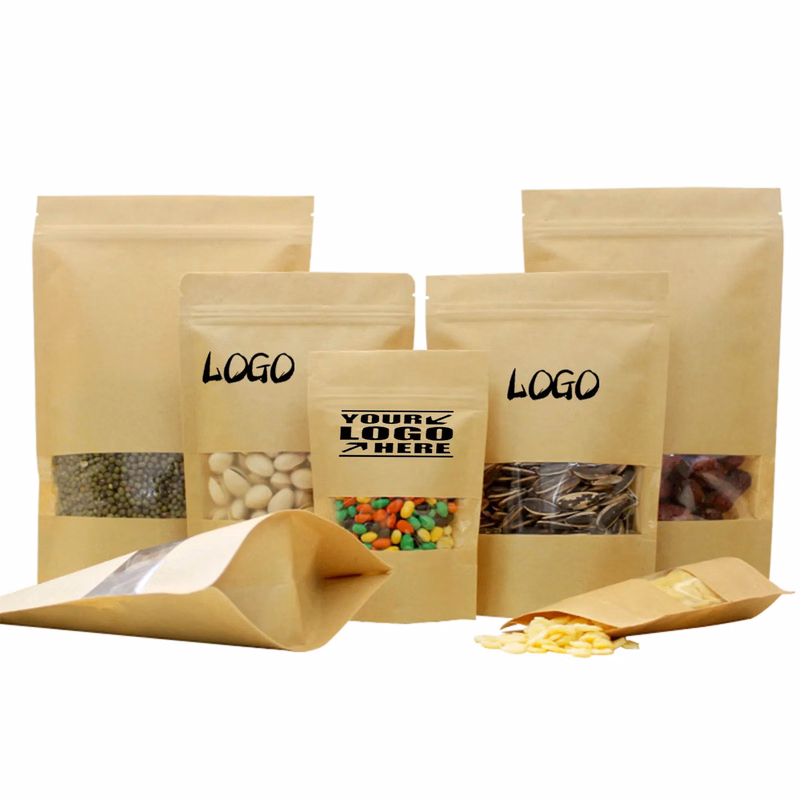 Self Sealing Kraft Stand Up Food Pouches With Window