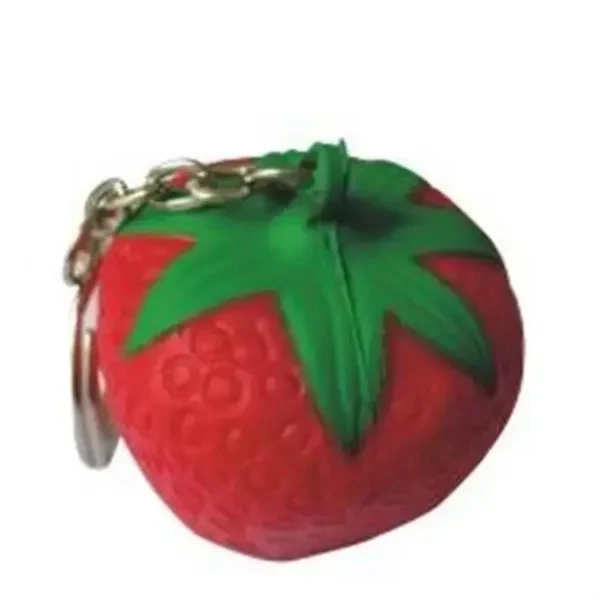 Custom 1.6" x 1.5" PU Strawberry Stress Ball with Keyring — Anxiety Relief Gift 1