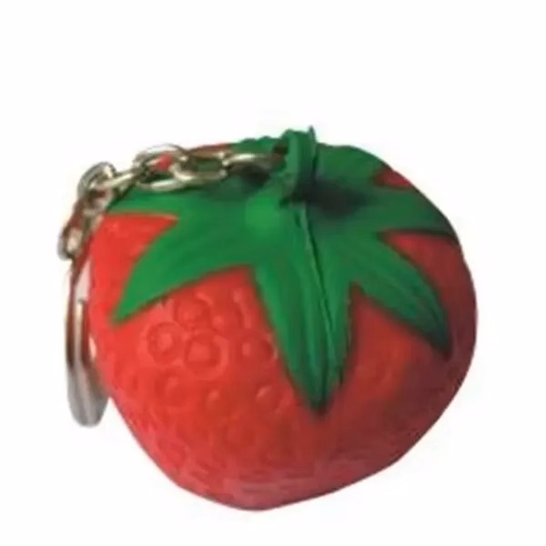 Custom 1.6" x 1.5" PU Strawberry Stress Ball with Keyring — Anxiety Relief Gift