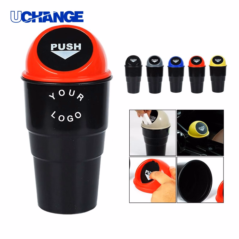 Compact Car Trash Bin with Push Lid for Vehicle Use