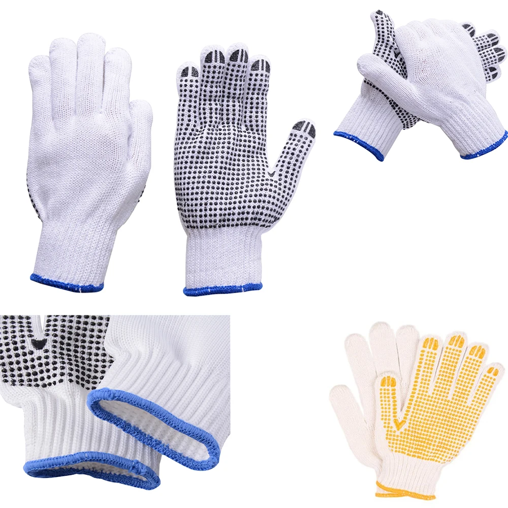 White Cotton PVC Knit Protective Gloves 1