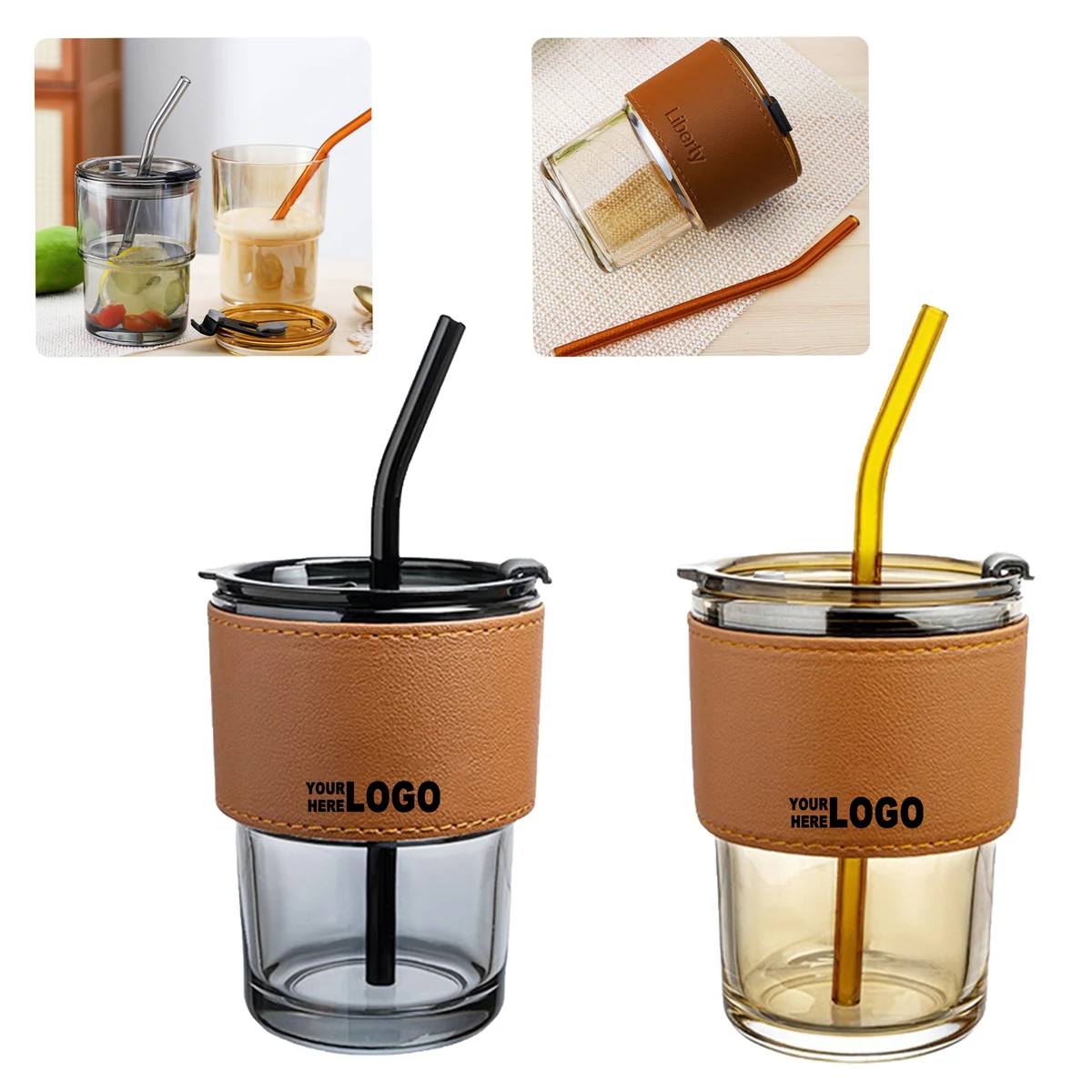 15oz Glass Coffee Tumbler with Straw 1