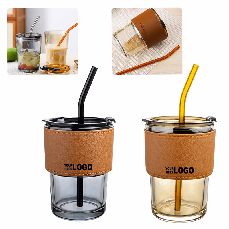 15oz Glass Coffee Tumbler with Straw