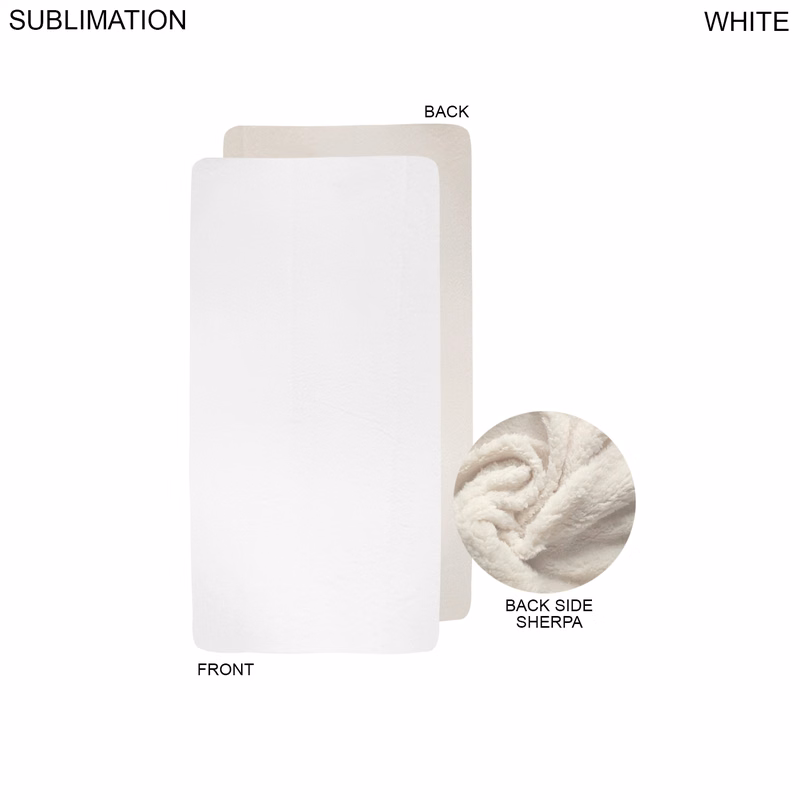 Sherpa Faux Wool Lined Micro Mink White Stadium sized Blanket, 30x60, Blank Only