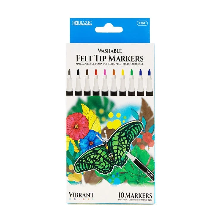 Washable Felt Tip Markers - Assorted 10 Pack 1