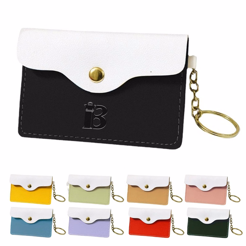 Leather Mini Wallet Card Bag w/ Keychian