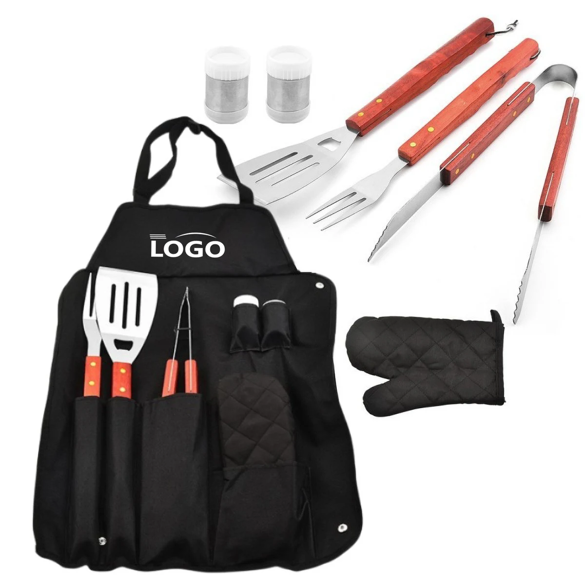 BBQ Stainless Steel Grill Tool Set Natural Wood Handle Party 1