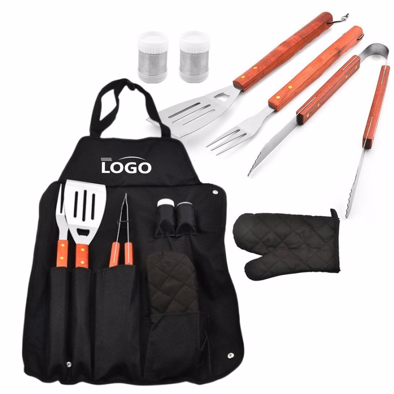 BBQ Stainless Steel Grill Tool Set Natural Wood Handle Party