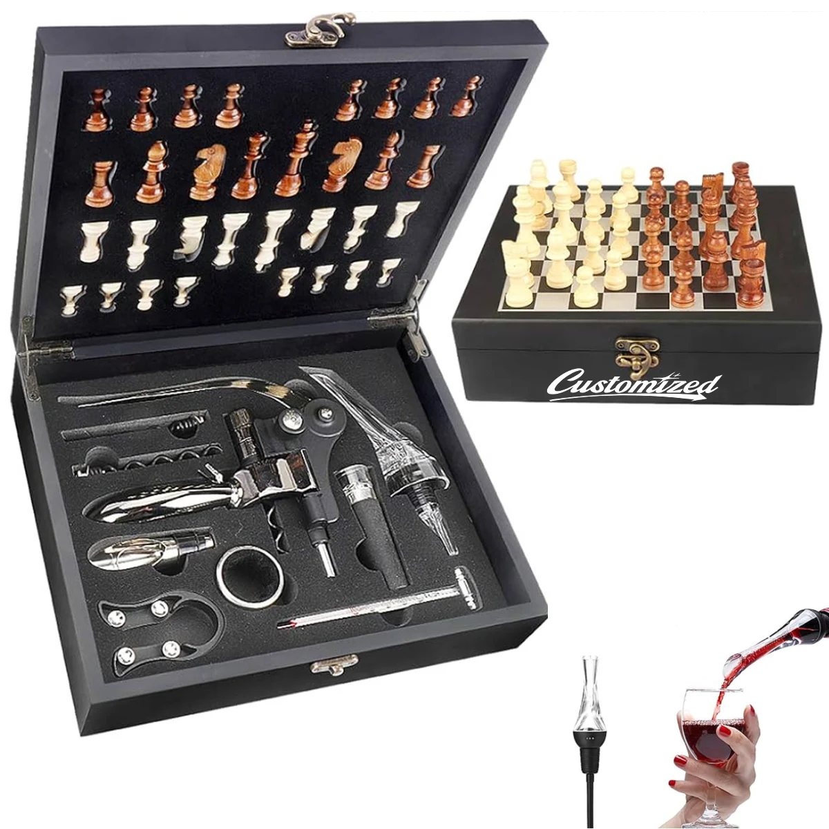 9-Piece Wine Tool and Chess Set Gift Box with Corkscrew 1