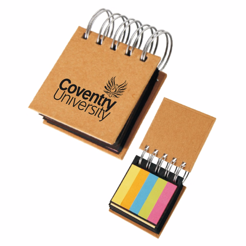Union Printed - 3x3 Handy Eco-friendly Sticky Memo Pad with Large Spiral Binding - 1-Color Logo