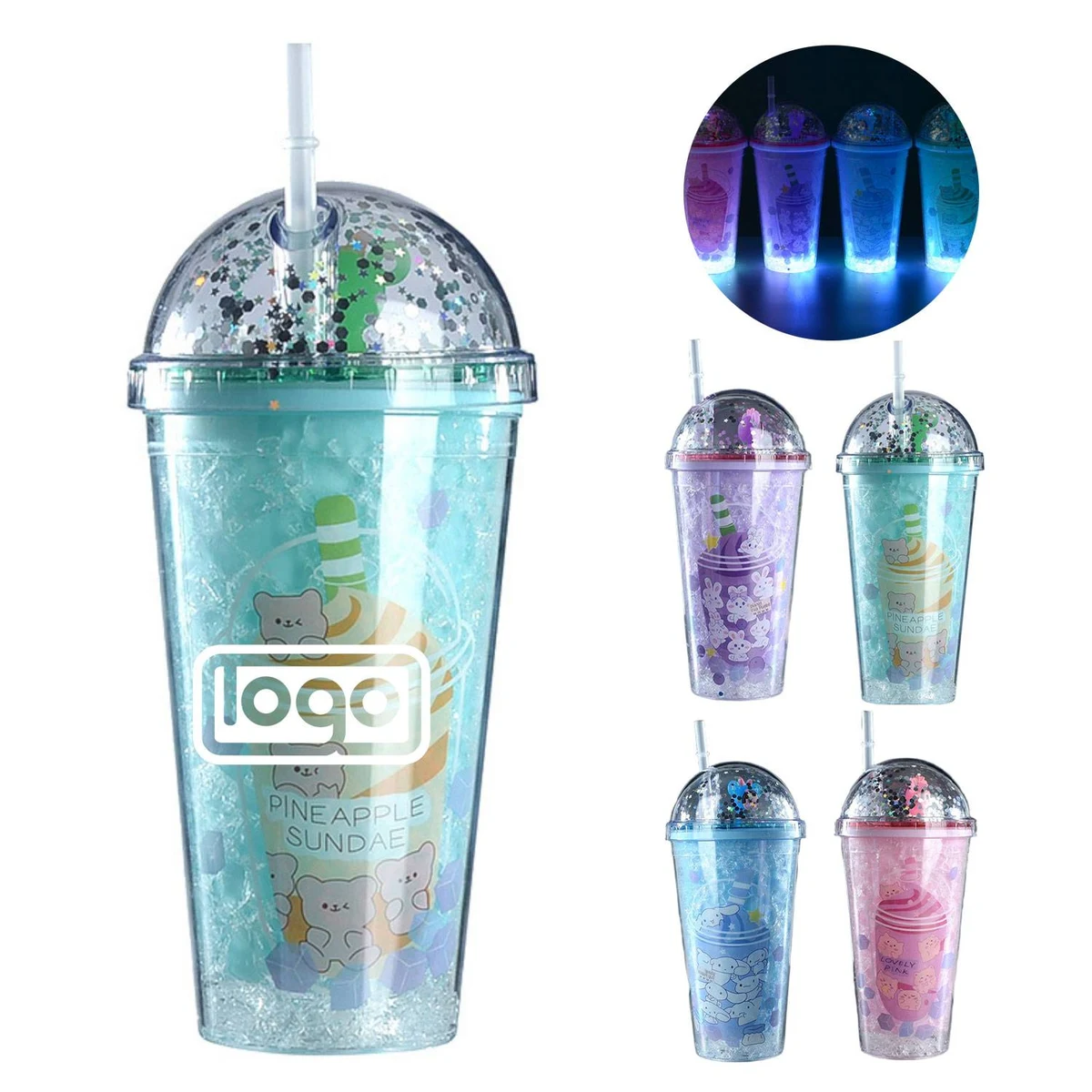 15oz LED Light Up Double Layer Plastic Straw Cup 1